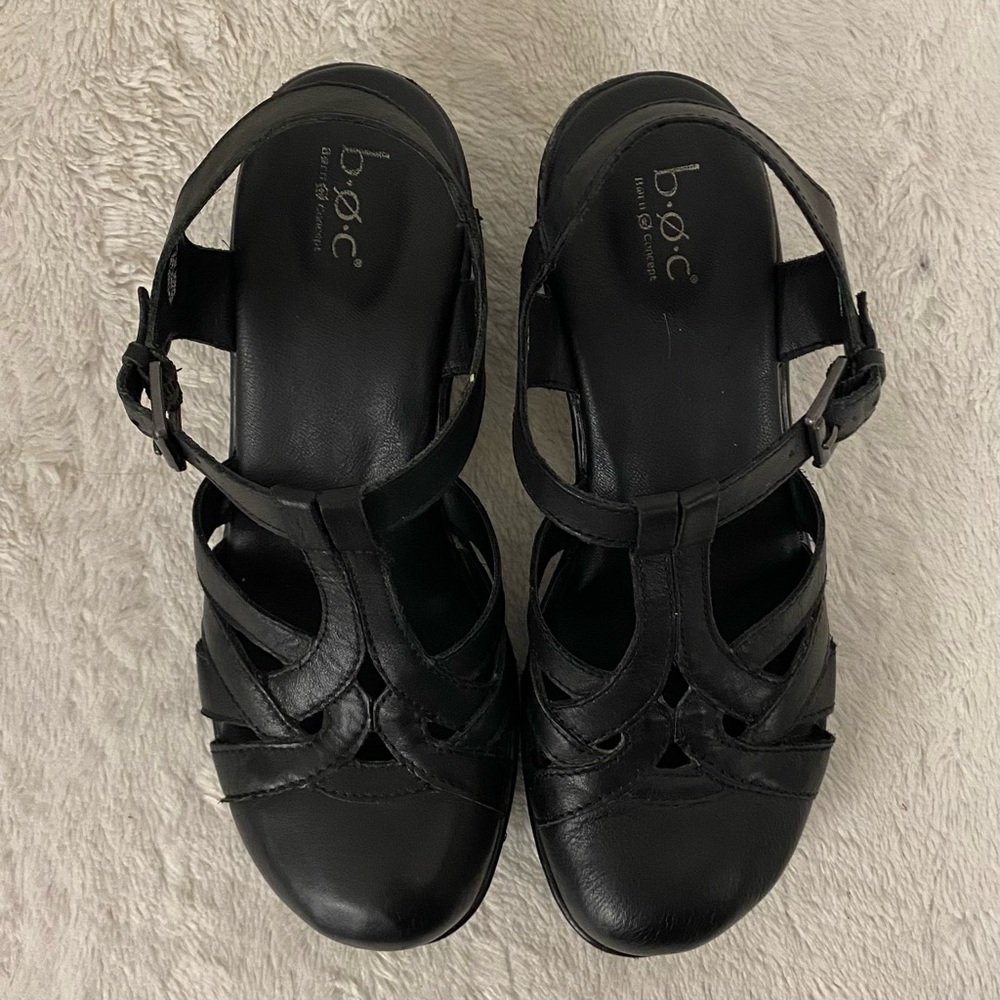 boc Born on Concept Persi Black Leather T-Strap Clog Sandal Women’s Size 10M - Picture 6 of 11